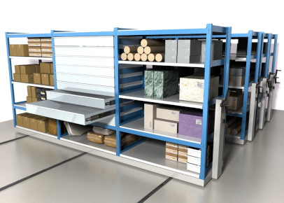 Передвижные среднегрузовые стеллажи складские